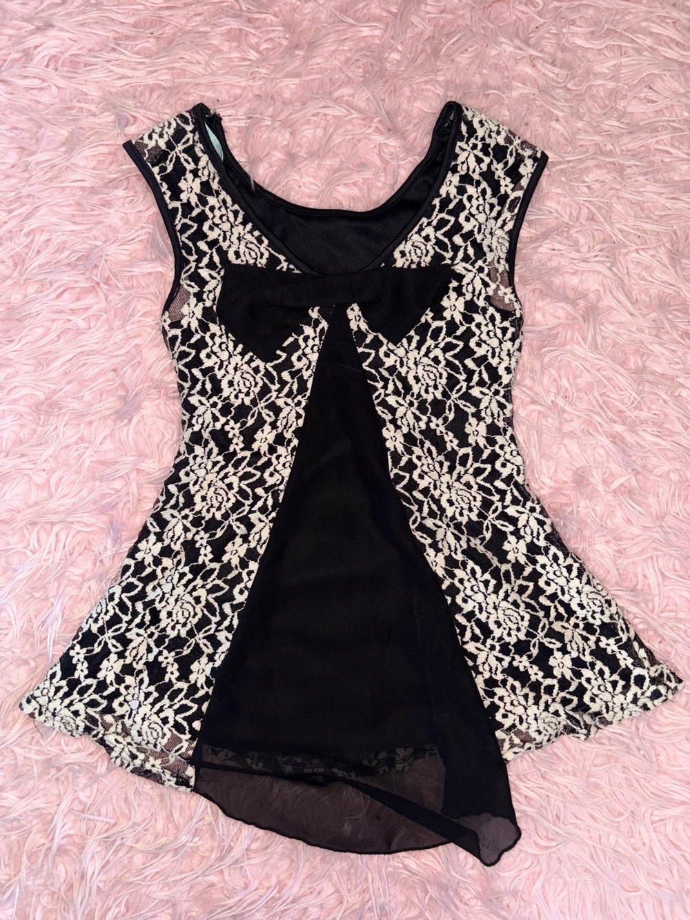 Black and Cream Lace Overlay Peplum Tank Top